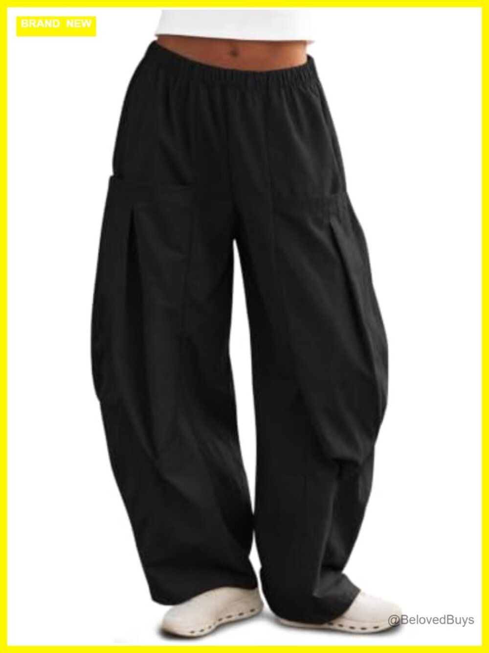 Womens Wide Leg Barrel Pants High Waist Elastic Cargo Flowy Parachute Pants